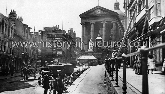 Market Jew Street, With Davy Momument, Penzance. c.1900's.